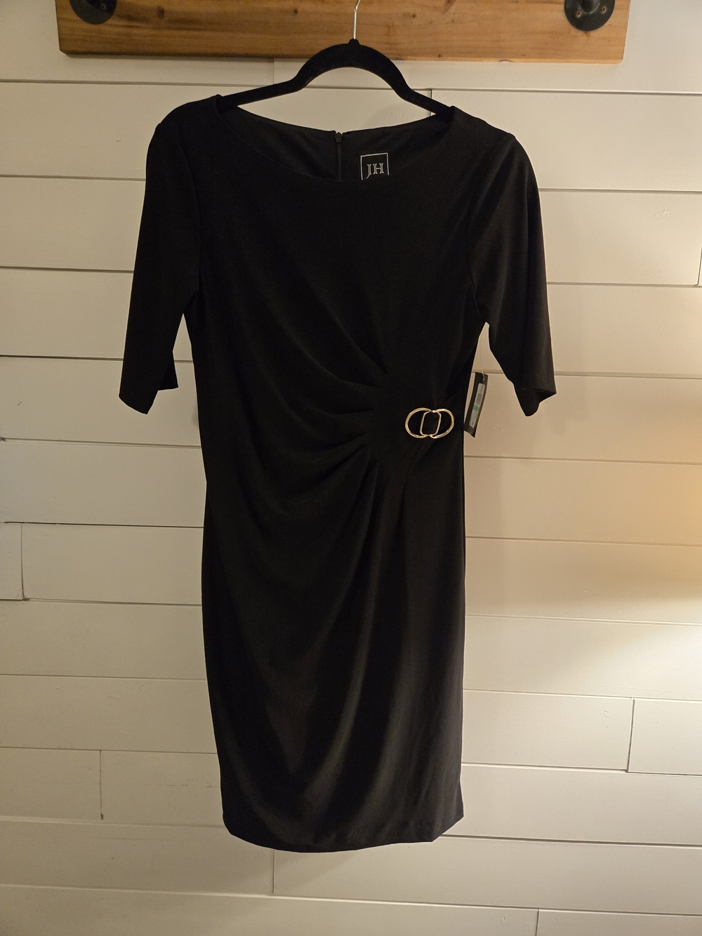 JH Black Midi Sheath Dress with Gold Buckle Detail